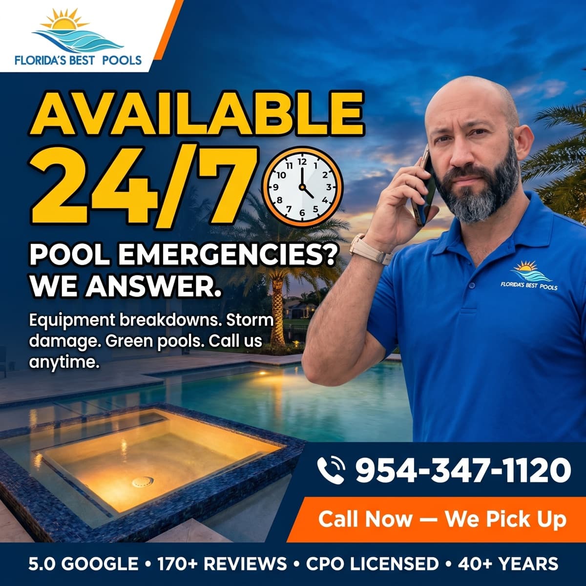 Technician triaging a pool emergency on-site