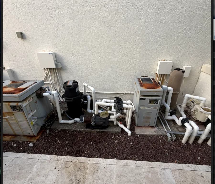 Gas pool heater with heavy rust from salt air and poor water chemistry